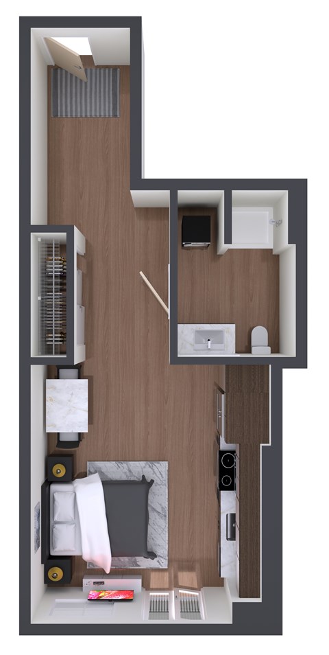 Floor plan for studio, 1 bath, 418 sqft